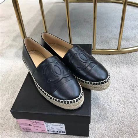 chanel black leather espadrilles